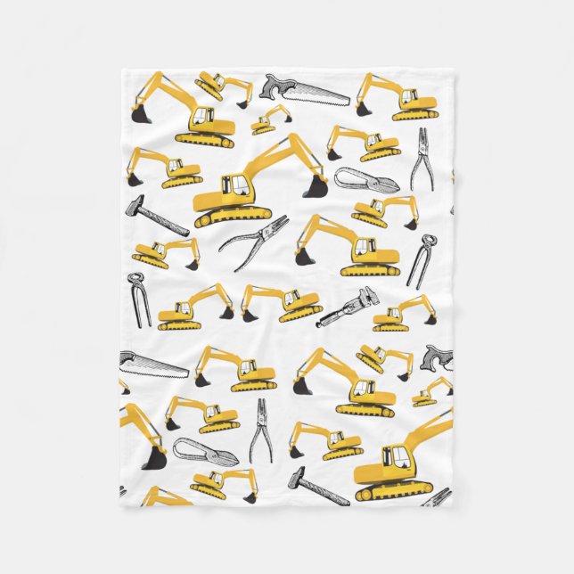 Excavator Construction Trucks and Tools Pattern Fleece Blanket (Front)
