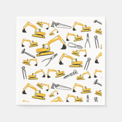 Excavator Construction Trucks and Tools Pattern Napkins