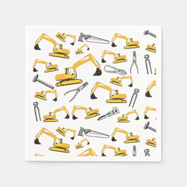 Excavator Construction Trucks and Tools Pattern Napkins (Front)