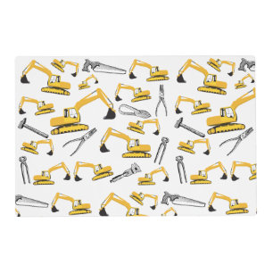 Excavator Construction Trucks and Tools Pattern Placemat