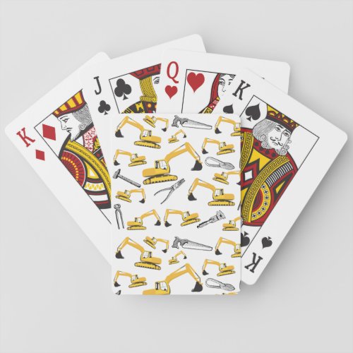 Excavator Construction Trucks and Tools Pattern Playing Cards