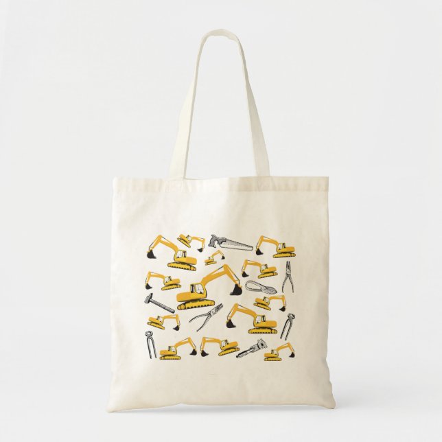 Excavator Construction Trucks and Tools Pattern Tote Bag (Front)