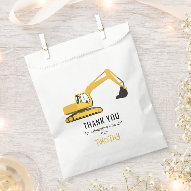 Excavator Construction Trucks Birthday Party Favor Bag (Clipped)