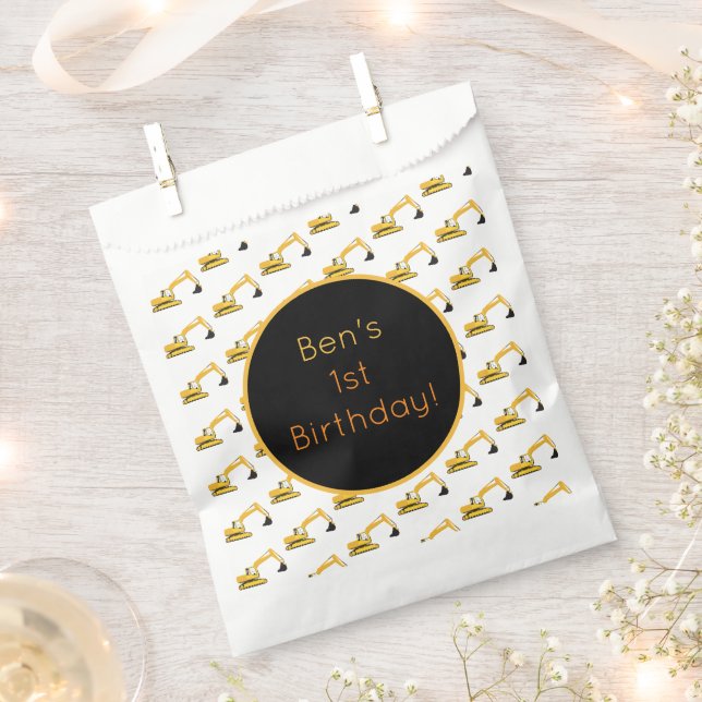 Excavator Construction Trucks Favor Bag (Clipped)