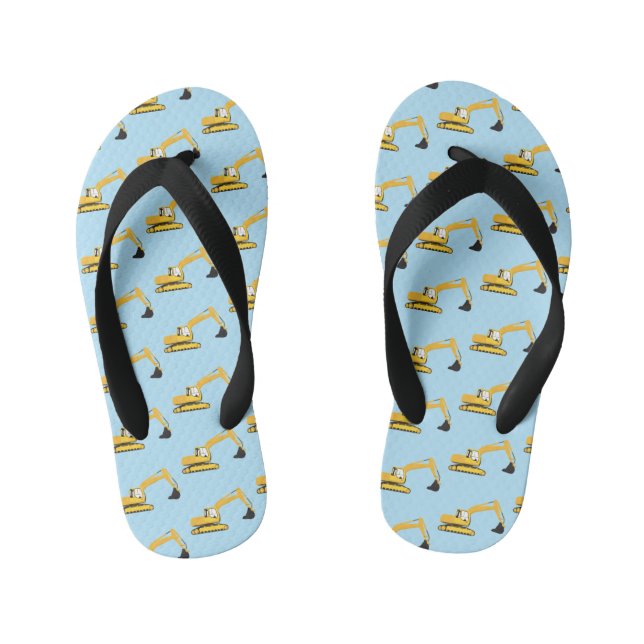 Excavator Construction Trucks Kid's Flip Flops (Footbed)