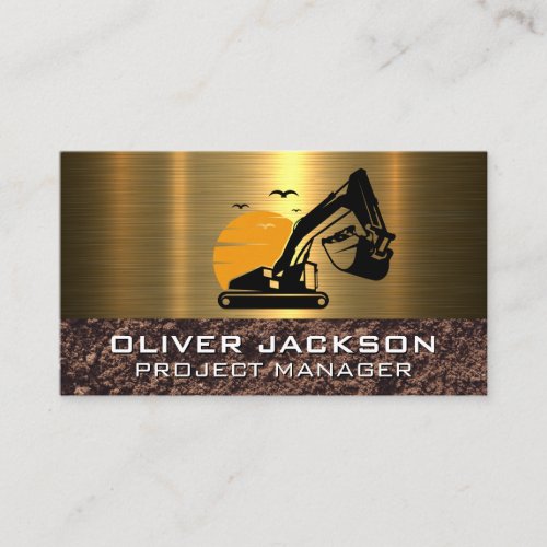 Excavator Construction Vehicle  Dirt  Metal Business Card