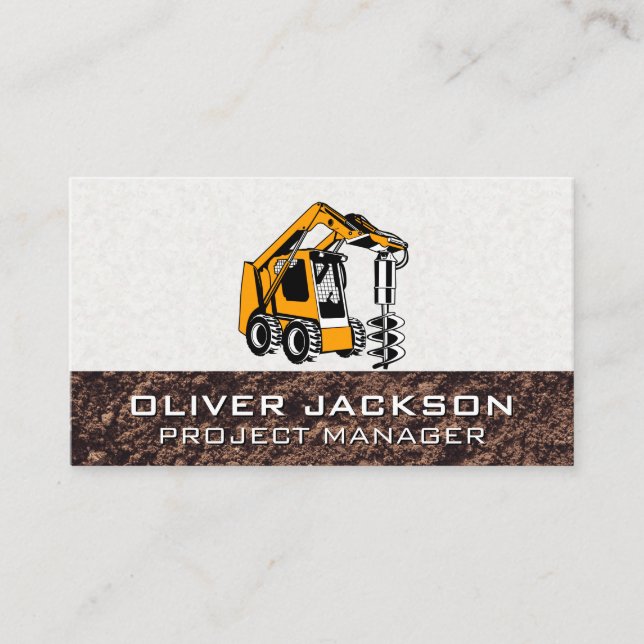 Excavator Construction Vehicle | Drill Business Card (Front)