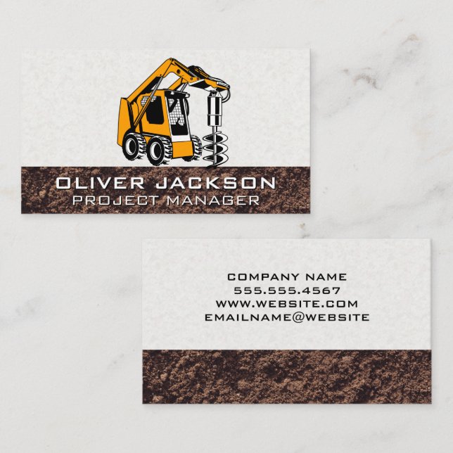 Excavator Construction Vehicle | Drilling Business Card (Front/Back)