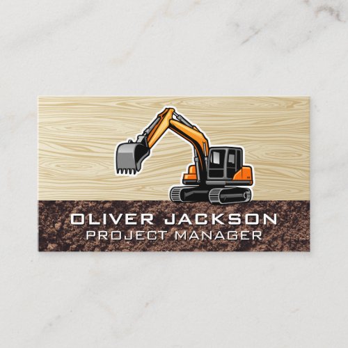Excavator Construction Vehicle  Wood Grain Business Card