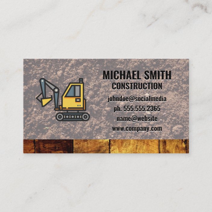 Excavator | Construction | Wood | Dirt Business Card | Zazzle.com