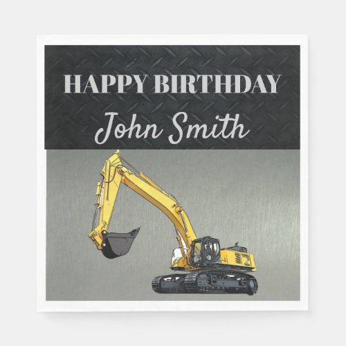 Excavator Construction Work Equipment Birthday  Napkins