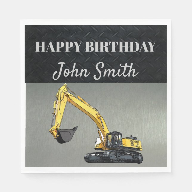Excavator Construction Work Equipment Birthday  Napkins (Front)