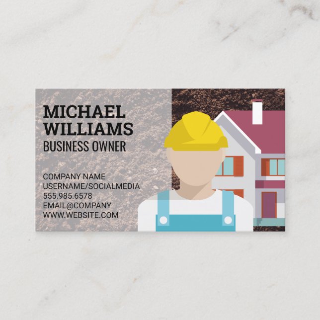 Excavator | Construction Worker Business Card (Front)