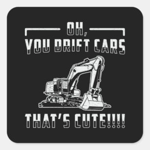 Excavator Drift Cars Cute Dig Construction Worker Square Sticker