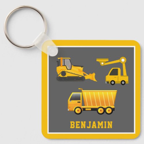 Excavator Dump Truck Construction Theme Kids Room Keychain