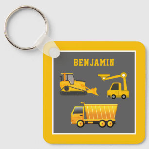 Excavator Dump Truck Construction Theme Kids Room Keychain