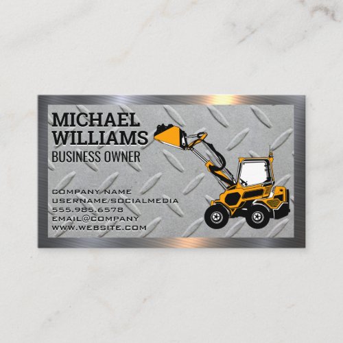 Excavator  Earth Mover  Metal Steel Business Card