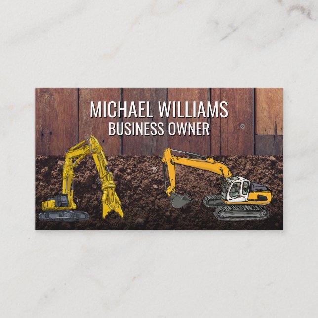 Excavator | Earth Mover Vehicles | Construction Business Card (Front)