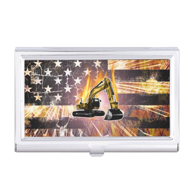 Excavator Flag Sparks Business Card Case (Front)