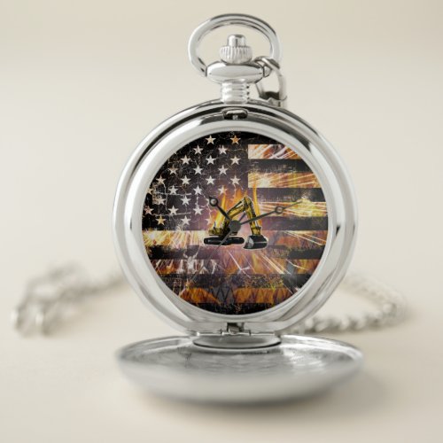 Excavator Flag Sparks Pocket Watch