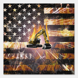 Excavator Flag Sparks Sign