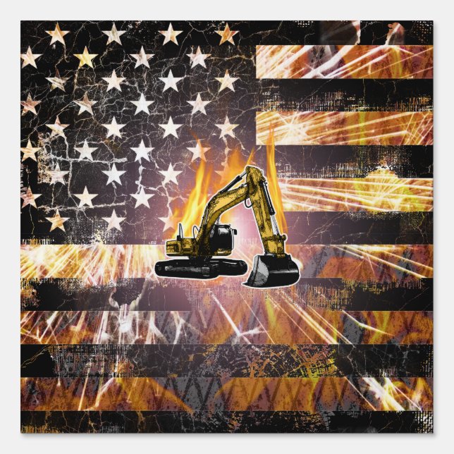 Excavator Flag Sparks Sign (Front)