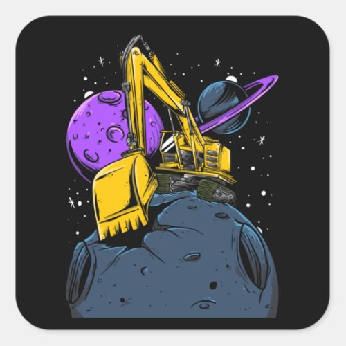 Excavator Funny Moon Square Sticker