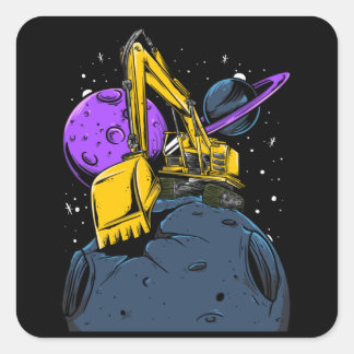 Excavator Funny Moon Square Sticker