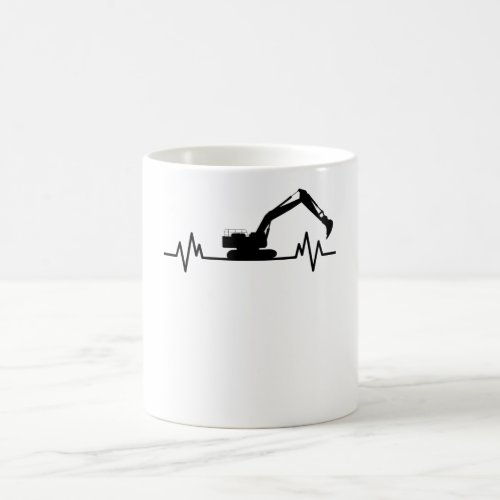 Excavator Heartbeat Motif Construction Worker Gift Coffee Mug