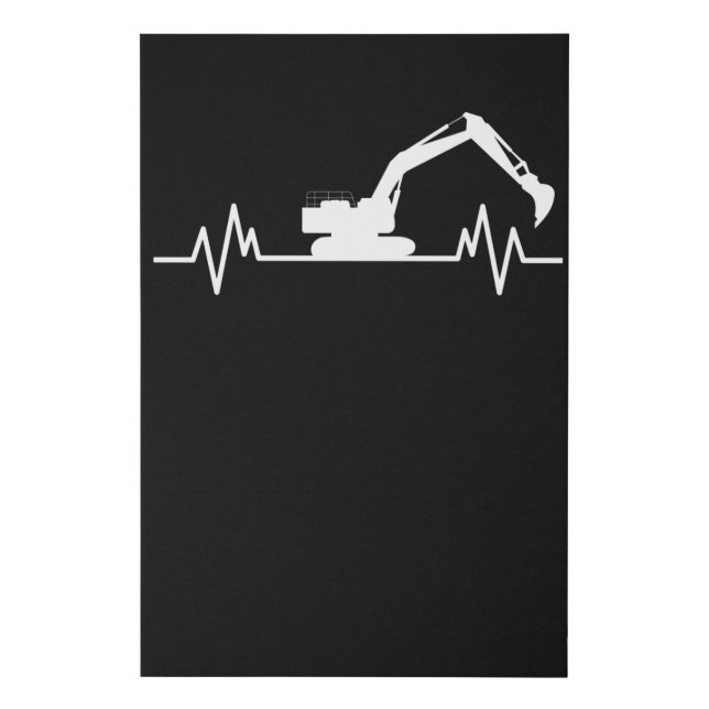 Excavator Heartbeat Motif Construction Worker Gift Faux Canvas Print (Front)