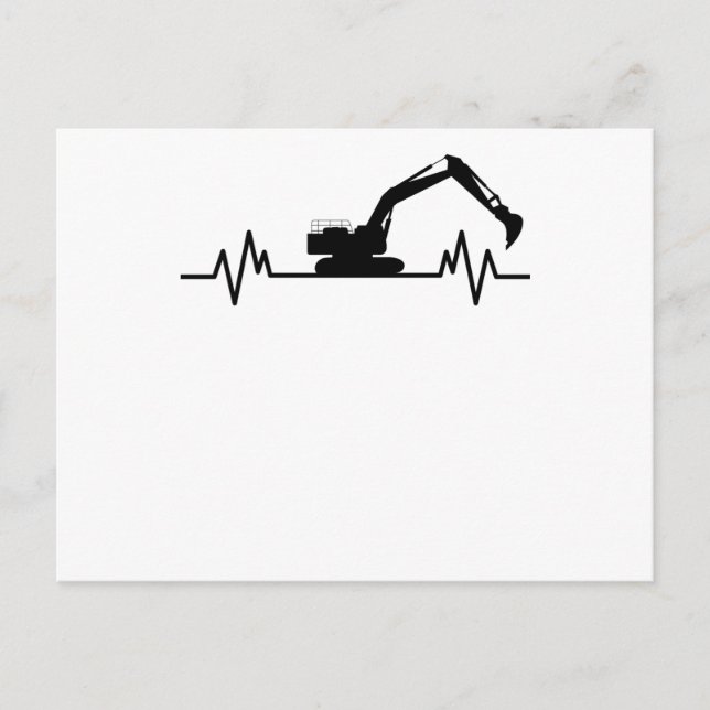 Excavator Heartbeat Motif Construction Worker Gift Postcard (Front)