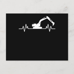 Excavator Heartbeat Motif Construction Worker Gift Postcard