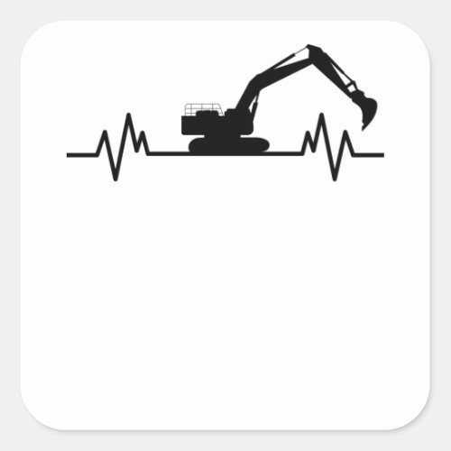 Excavator Heartbeat Motif Construction Worker Gift Square Sticker