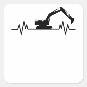 Excavator Heartbeat Motif Construction Worker Gift Square Sticker