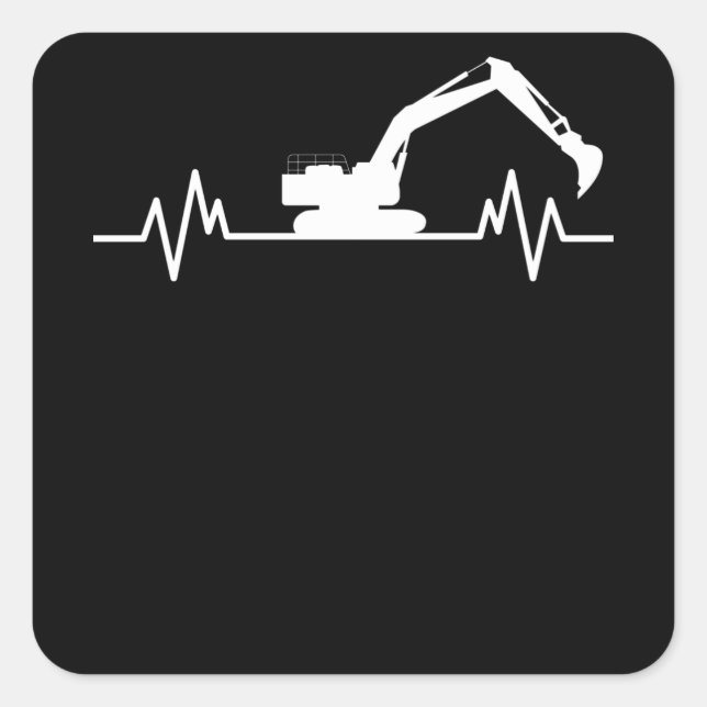 Excavator Heartbeat Motif Construction Worker Gift Square Sticker (Front)
