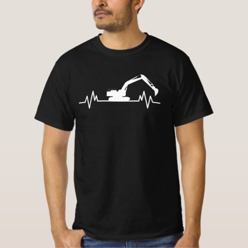 Excavator Heartbeat Motif Construction Worker Gift T_Shirt