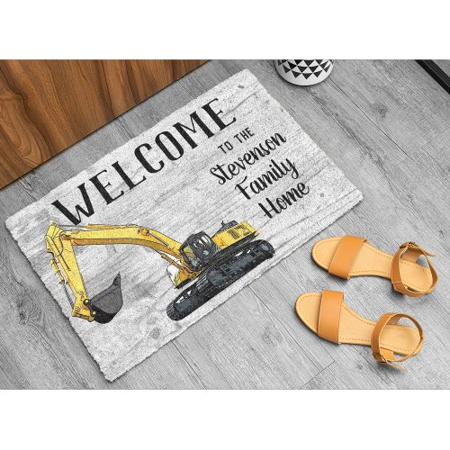Excavator Heavy Equipment Construction Welcome Doormat