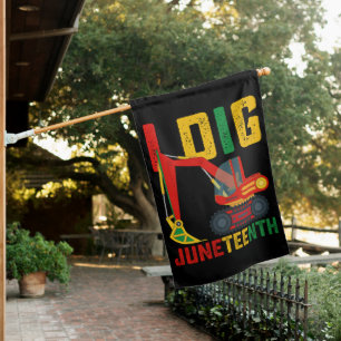 Excavator I Dig Juneteenth Kids House Flag