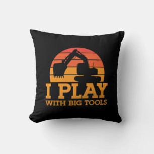 Excavator I Play With Big Tools Construction Site Throw Pillow