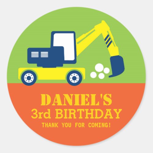 Excavator Kids Builder Birthday Party Sticker