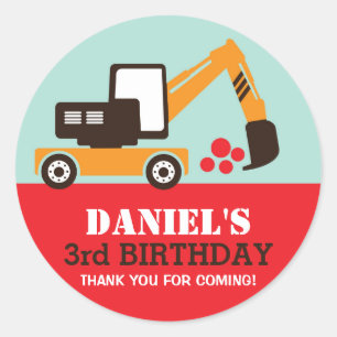 Excavator Kids Builder Birthday Party Sticker