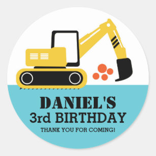Excavator Kids Builder Birthday Party Stickers