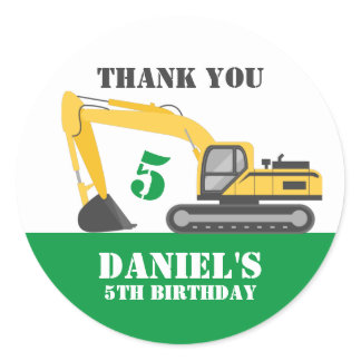 Excavator Kids Builder Boys Birthday Party Classic Round Sticker