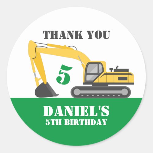 Excavator Kids Builder Boys Birthday Party Classic Round Sticker