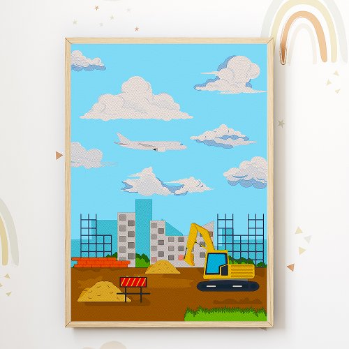 Excavator Kids Room Poster Construction Site Print