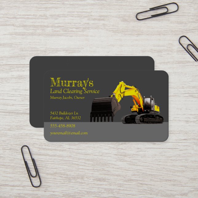 Excavator Land Clearing Business Card (Front/Back In Situ)