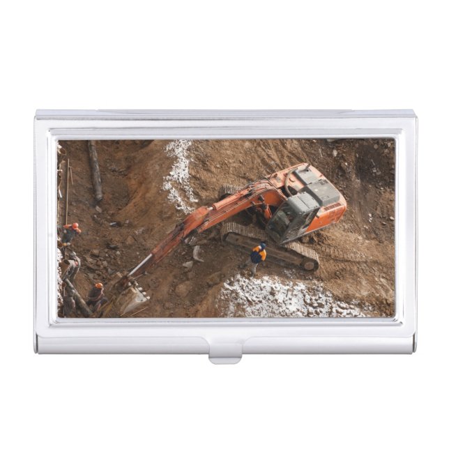 Excavator on a construction plant business card holder (Front)