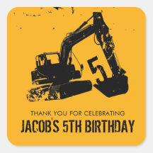Excavator Party Favor Label