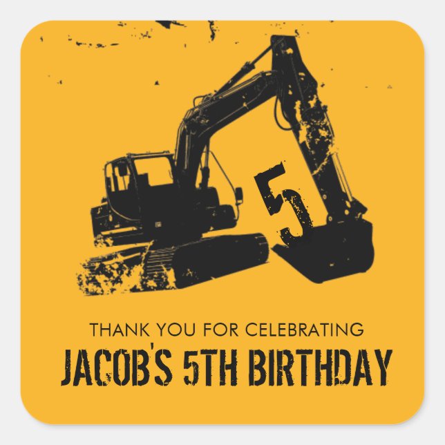 Excavator Party Favor Label (Front)