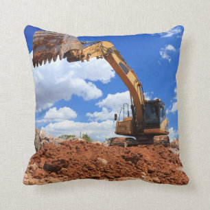 Excavator Tractor at Work Throw Pillow